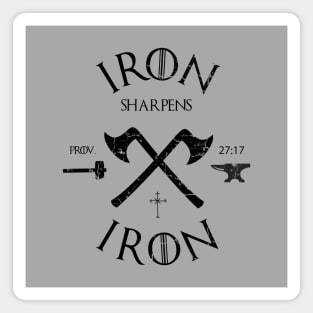 Iron sharpens iron from Proverbs 27:17 black text Magnet